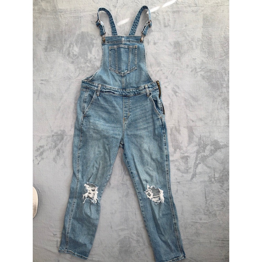 Old Navy Womens Distressed Denim Overalls Medium Wash Size 12 Bib Dungarees
